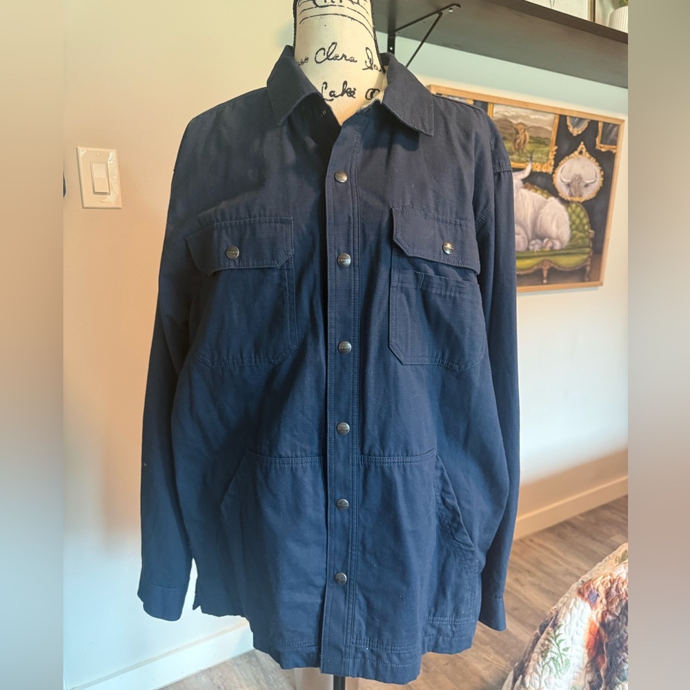 Carhartt Cotton Work Jacket, Navy Blue, Snap Closure, Pockets, Lined, Size L